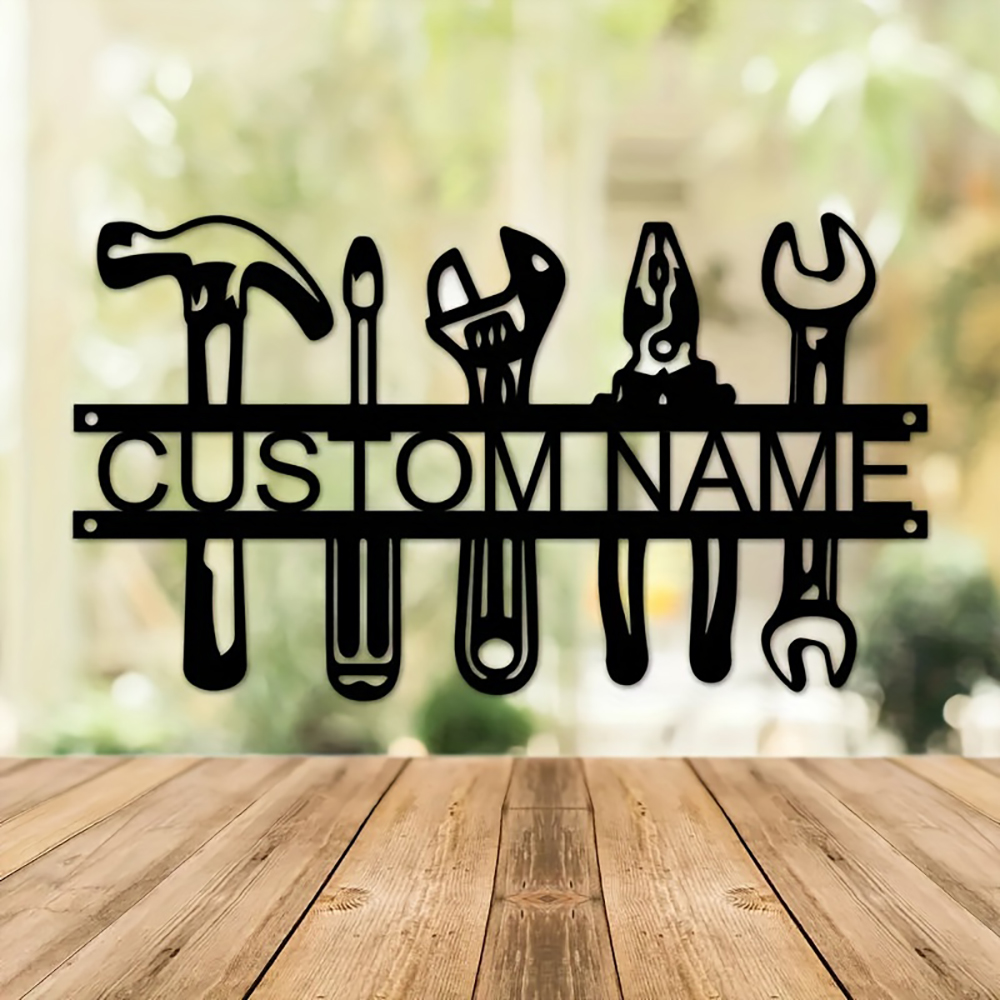 Tools Name In Workshop - 맞춤형 이름 산업 스타일 철제 벽
