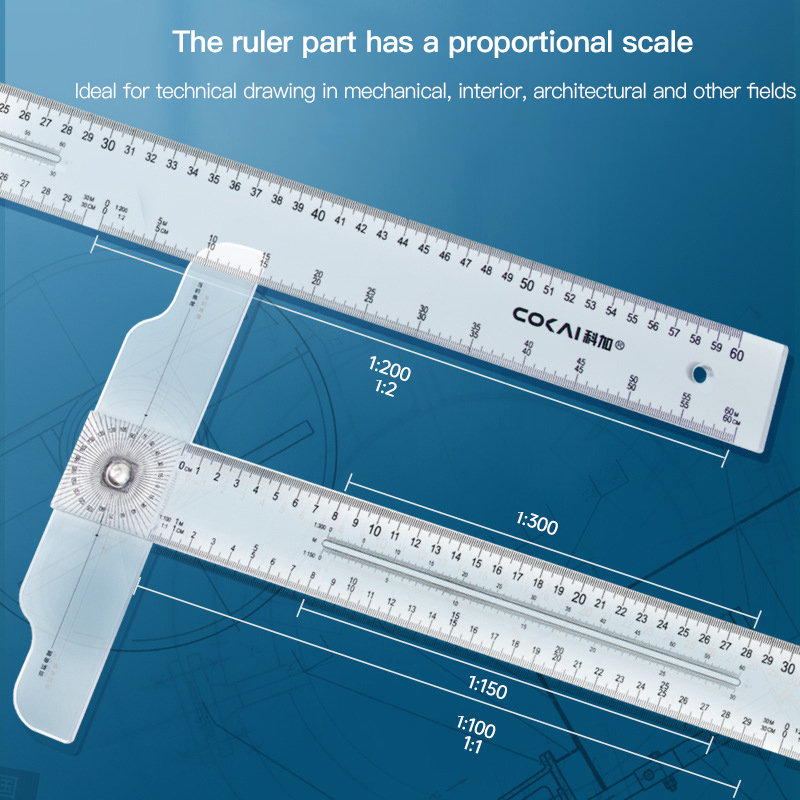 Workshop Measuring Tools - 양면 T형 직각자 투명 측정자 직선자